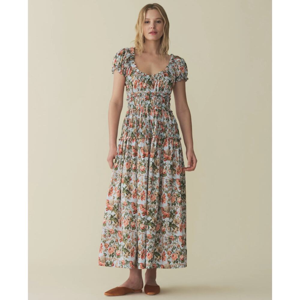 DOEN Leanne Shirred Floral-print Cotton-voile Midi Dress In Calico Garden